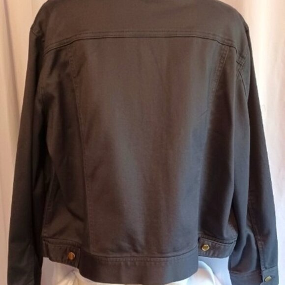 IMAN Jacket Denim Cotton Blend Button Short Jean Jacket 1X Olive Green - Picture 7 of 7